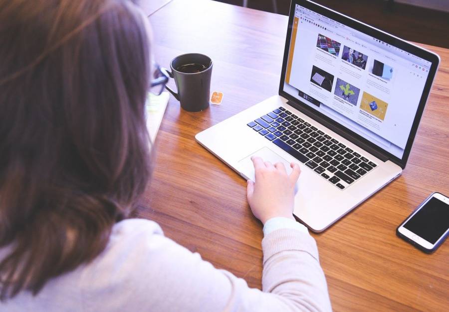 Woman working on a laptop computer